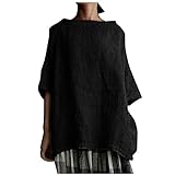 Xmiral Damen Blusenhemd aus Baumwolle und Leinen mit Halben Ärmeln Lockeres übergroßes Tunika Hemd (Schwarz,XXL)