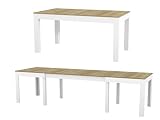 Tisch Küchentisch Esszimmertisch Esstisch Torino ausziehbar 300 cm Eiche Riviera - Weiß Matt 4-12 Personen Esstisch 160 x 90 x 76 cm Moderner rechteckiger Tisch mit Erweiterungsmöglichk