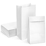 Koogel 50 Stück Papiertüten Klein, 9 x 18 x 5,5cm Geschenktüten Weiß, Süßigkeiten Tüten, Kraftpapier Tüten, Mitgebsel Tüten, Butterbrottüten für Geburtstag Hochzeit Party DIY