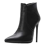 MISSUIT Damen High Heels Ankle Boots Spitz Stiefeletten mit 12cm Absatz Stiletto und Reißverschluss Hinten Schuhe(Schwarz,39)