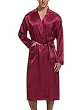 Swagwi Herren Morgenmantel Satin Kimono Lang Bademantel Seide Nachtwäsche Robe Saunamantel V-Ausschnitt Hausmantel für Männer mit Taschen und Gürtel Rot XL