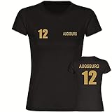 VIMAVERTRIEB® Damen T-Shirt Augsburg - Trikot Nr. 12 - Druck:Gold metallik - Shirt Frauen Fußball Fanshop Fanartikel - Größe:L schwarz