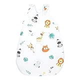 Babyschlafsack Neugeborene mit Reißverschluss 90 cm - Schlafsack Baby Ganzjahresschlafsack Ganzjährig Baumwolle Safari Motiv