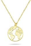 Nuoli® Weltkugel Halskette für Damen (45+5cm) 925 Sterling Silber, verpackt in einer Werkstatt für Menschen mit Behinderung