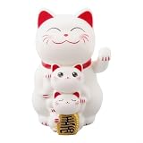 Chinesische Glückskatze, chinesische winkende Katze, solarbetriebene Maneki Neko winkende Katze, chinesische Glückskatze, winkende Hand, Glückskatze (weiß)