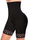YARRCO Bauchweg Unterhose Damen Shapewear Spitze Miederhose Hohe Taille Figurformende Unterwäsche Leggings Body Shaper Miederpants (Schwarz, XL)