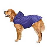 Voarge Regenmantel für Hunde, Regenmantel für mittelgroße und große Hunde mit Kapuze, Regenponcho mit und reflektierendem Streifen für kleine mittelgroße Hunde (6XL, Blau)