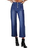 Necooer Damen Jeans Mit Hoher Taille im Boyfriend-Stil Lose Jeans Mit Einer Ganzen Reihe Von Knöpfen Lässige Vielseitige Blau Jeans(Blau.M)