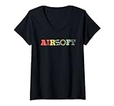Damen Retro Airsoft - Vintage Milsim Waffe Softair Team Airsoft T-Shirt mit V-Ausschnitt