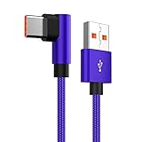skyrabbiter Druckerkabel USB-C-Kabel, rechtwinklig, 90°-Winkel, Nylongeflochtenes USB-A-zu-C-66-W-Schnellladekabel Ladekabel Für Handy (Blue, One Size)