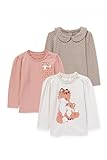 C&A Baby Mädchen T-Shirt Langärmelig Bedruckt 3er Pack|Multipack cremeweiß 98