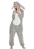Jumpsuit Tier Pyjama Snorlax Onesie Fasching Halloween Kostüm Schlafanzug Cosplay Pyjama Erwachsene Damen Karneval Einteiler Hase L