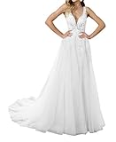 RONGLONG Wedding Dress Long Wedding Dresses Women's Lace Bridal Fashion Floral Pattern a Line, White, 48