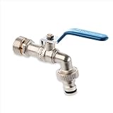 Bächlein Universal Wasserhahn für den Garten [blau] inkl. 2 Schlauchanschlüssen - edler Kugelhahn mit 1/2 Zoll Anschluss und 3/4 Zoll Adapter,