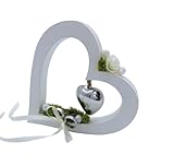 Hochzeit Ringkissen Holz Herz stehend weiß für Eheringe mit silberfarbenen Herz