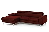 Mivano Ecksofa Micky mit Recamiere / L-Form-Sofa mit Schlaffunktion, Bettkasten und Kopfteilverstellung / 244 x 72 x 166 / Kunstleder, Rot