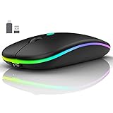 Kabellose Maus für Laptop, 2,4 GHz mit USB-Empfänger, Mäuse für Computer, wiederaufladbar, tragbar, leise, LED-Maus für MacBook Air, Pro, iPad, Mac, Chromebook, PC, mit USB-C-Adapter (schwarz)
