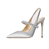 THOYBMO Damen High Heels Sandalen mit Strasssteinen Riemchen Stilettos Geschlossene Spitze Zehen Pumps Party Sommer Schlupfschuhe,Gray8CM,38