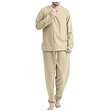 Herren Casual Anzug Solid Langarm Hose Set V-Neck Zwei Stück Pyjamas Lounge Anzug Mens Clothing 2 Stücke Sets (Khaki, L)