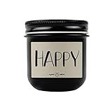 A Good Smile Glückslicht Kerze im Glas 'Happy' 7x8cm, 30 Stunden Brenndauer (Schwarz)