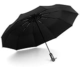 LEBEXY RegenschirmTaschenschirm Windproof sturmfest bis 150 km/h - Auf-Zu Automatik 210T Nylon Umbrella wasserabweisend klein leicht kompakt 10 Ribs Reise Golfschirm mit Trockenbeutel(Schwarz)