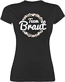JGA Junggesellenabschied Frauen - Team Braut Blumenkranz - L - Schwarz - JGA Tshirt Damen Team Braut - L191 - Tailliertes Tshirt für Damen und Frauen T-Shirt