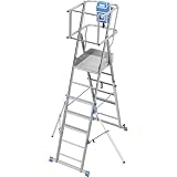 KRAUSE | Teleskop-Plattformleiter | höhenverstellbar durch ClickMatic-System | mit umlaufendem Geländer | 5-9 Sp