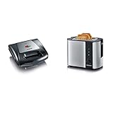 SEVERIN Sandwich-Toaster, 3-in-1 Funktion, 1.000 W, SA 2968, EDS-geb./ schwarz & Automatik-Toaster, Toaster mit Brötchenaufsatz, Auftauen und Erwärmen, 800 W, Edelstahl-gebürstet/schwarz, AT 2589
