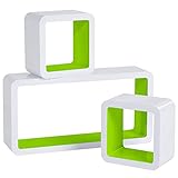 WOLTU Wandregal Cube Regal 3er Set Würfelregal Hängeregal, weiß-grün, Quadratisch Schwebend Design RG9229gn