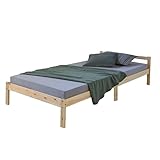 Homestyle4u 888, Holzbett 90x200 cm Natur, Bett mit Lattenrost, Kiefer Massivholz