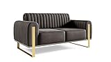 FURNISTAR Premium Pier Sofa 2-Sitzer, Glamour Design, Polstersofa mit drehbarer Rücklehne, Couch, Sofagarnitur, Wohnzimmer, Silberne Metallfüße, Velour-S