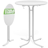 Casaria® Stehtisch Ø 70 cm Klappbar Rund Stabil Garten Hoch Holz pulverbeschichtet Metall Hochtisch Bistrotisch Partytisch Bartisch Biertisch Weiß