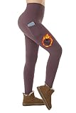 ineepor Thermo Leggings Damen Outdoor mit Fleece Gefütterte Leggings Damen Taschen Hohe Taille Winter wasserdichte Yoga Fitness Training Sport Legging