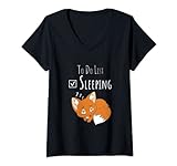 Damen Schlafshirt Pyjama Schlafanzug Nachthemd Fuchs T-Shirt mit V-Ausschnitt