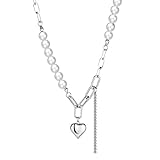 Ayoiow Halskette für Damen, Kette Titan Herz mit Perle Und Zirkonia Anhänger-Halsketten