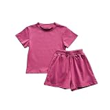 SMUXP Liquidación 12M-10Y Sommer-Pyjama-Set für Jungen und Mädchen, kurzärmelig, einfarbig, Nachtwäsche mit elastischem Bund und Shorts, Loungewear 2025, glücklich, Hot Pink, 12 M