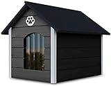 Outentin Hundehaus aus Holz - Gemütliches und stilvolles Haus für Ihren Hund mit isolierten Wänden - Wasserdicht - hundehaus Outdoor- Größe XL (Grau - Weiß)