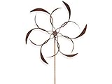 Crispe Metall Windrad 'Blume' - massives Windspiel Windmühle für den Garten - wetterfest und standfest - mit besten Kugellagern - aus Vollmetall mit Edelrost-Patina – Höhe 177 cm