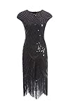 shoperama 20er Jahre Charleston Kleid Pailletten Fransen Flapper Gatsby 20's Fransenkleid Damen-Kostüm, Größe:L, Farbe:Schwarz/Schwarz