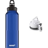 SIGG WMB Traveller Dark Blue Trinkflasche (1.5 L) & WMB ONE Top Anthracite Verschluss (One Size), Ersatzteil für SIGG Trinkflasche, einhändig bedienbarer & auslaufsicherer Verschluss, Grau