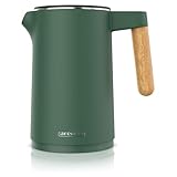 Arendo - Wasserkocher Edelstahl mit Temperatureinstellung - 45°C-100°C - 1.5 Liter - Doppelwand - BPA frei - Warmhaltefunktion - Teekocher mit Temperaturanzeige - Griff Cool Touch - grü