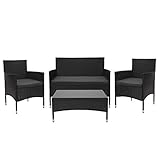Mendler Poly-Rattan Garnitur HWC-F55, Balkon-/Garten-/Lounge-Set Sofa Sitzgruppe - schwarz, Kissen dunkelgrau