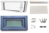 LORAC | Kippfenster für Linksanwendung | Rahmen + Fensterbank + Zubehör | Doppelverglasung, robuste Konstruktion für Keller, Garagen | antistatisch, Einbruchschutz | PVC, Anthrazit, 800x400 mm