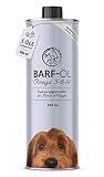 Barf Öl für Hunde 500ml Barföl mit Omega 3-6-9 aus: Lachsöl, Rapsöl, Hanföl & Borretschöl - Futteröl für Hund als Futter Topping (Barf Zusatz)