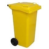 plasteo® 120 Liter Gelbe Tonne Müllbehälter Mülltonne Abfalltonne Für alle DIN-Klammschüttungen Made in Germany Extra Starker Kunststoff Leise Vollgummiräder Leicht zu Reinigen UV-Fest