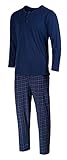 HEYO Schlafanzug Herren Lang Pyjama Baumwolle Zweiteiliges Set Langarm Shirt Lange Karierte Pyjamahose (as3, Alpha, x_l, Regular, Regular, Standard, Dunkelblau, XL)