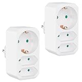 benon 2er Set Mehrfachstecker Weiß - Steckdosen-Adapter mit Kindersicherung - Doppelstecker 3680W - Multistecker 3Fach - Mehrfachsteckdose 2 Euro und 1 Schuko - Stecker mit Schutzkontakt Steck