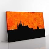 Big Box Art Malerei auf Leinwand, Motiv Prager Burg, 76 x 50 cm, Schwarz, Orange, Orange