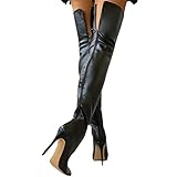 Minetom Damen Winterstiefel Overknee Hohe Stiefel Winter Lange Stiefel Mit Reißverschluss Oberschenkel Hohe Schuhe Stiletto High Heels Lang Boots A Schwarz 38 EU