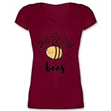 Sonstige Tiere - Save The Bees - Naturschutz - S - Bordeauxrot - Bienen Shirt - XO1525 - Damen T-Shirt mit V-Ausschnitt